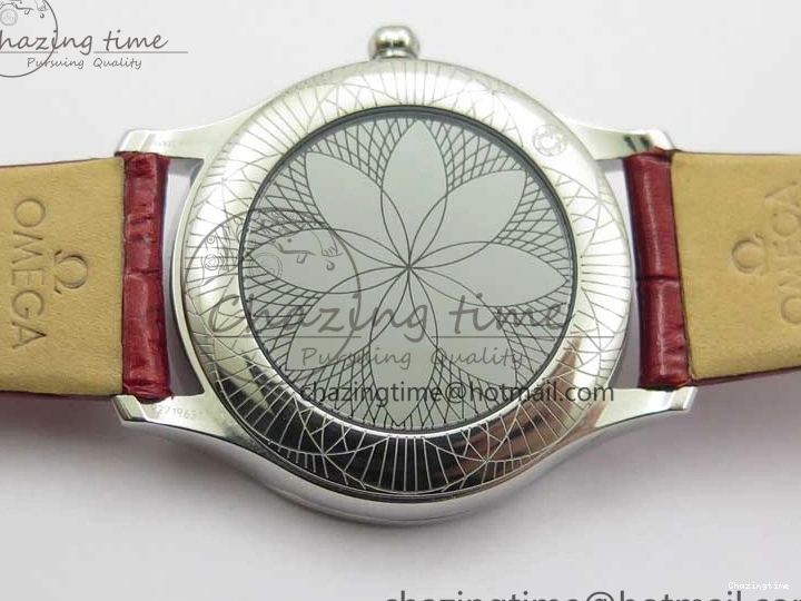 0402 Ladies’ De Ville Trésor Diamond SS 3AF 1:1 Best Edition White Dial On Red Leather Strap Swiss Quartz Snug 7885